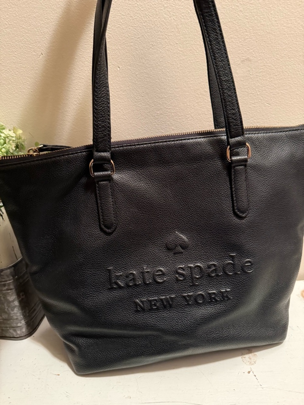 Kate Spade New York 249635 Womens Larchmont Avenue Logo Tote Bag Black EUC